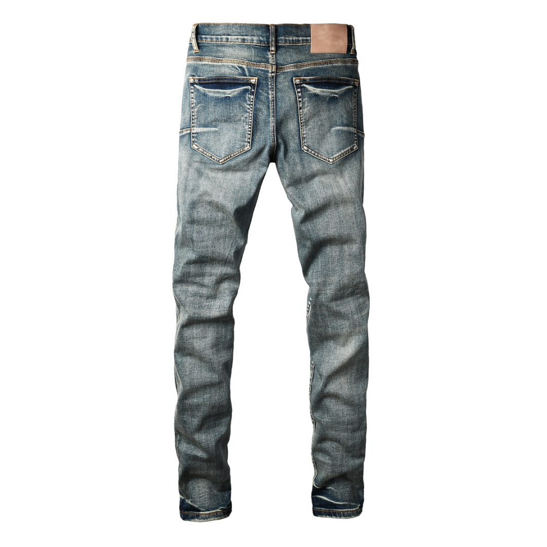 Purple Red Distressed Patch Jeans