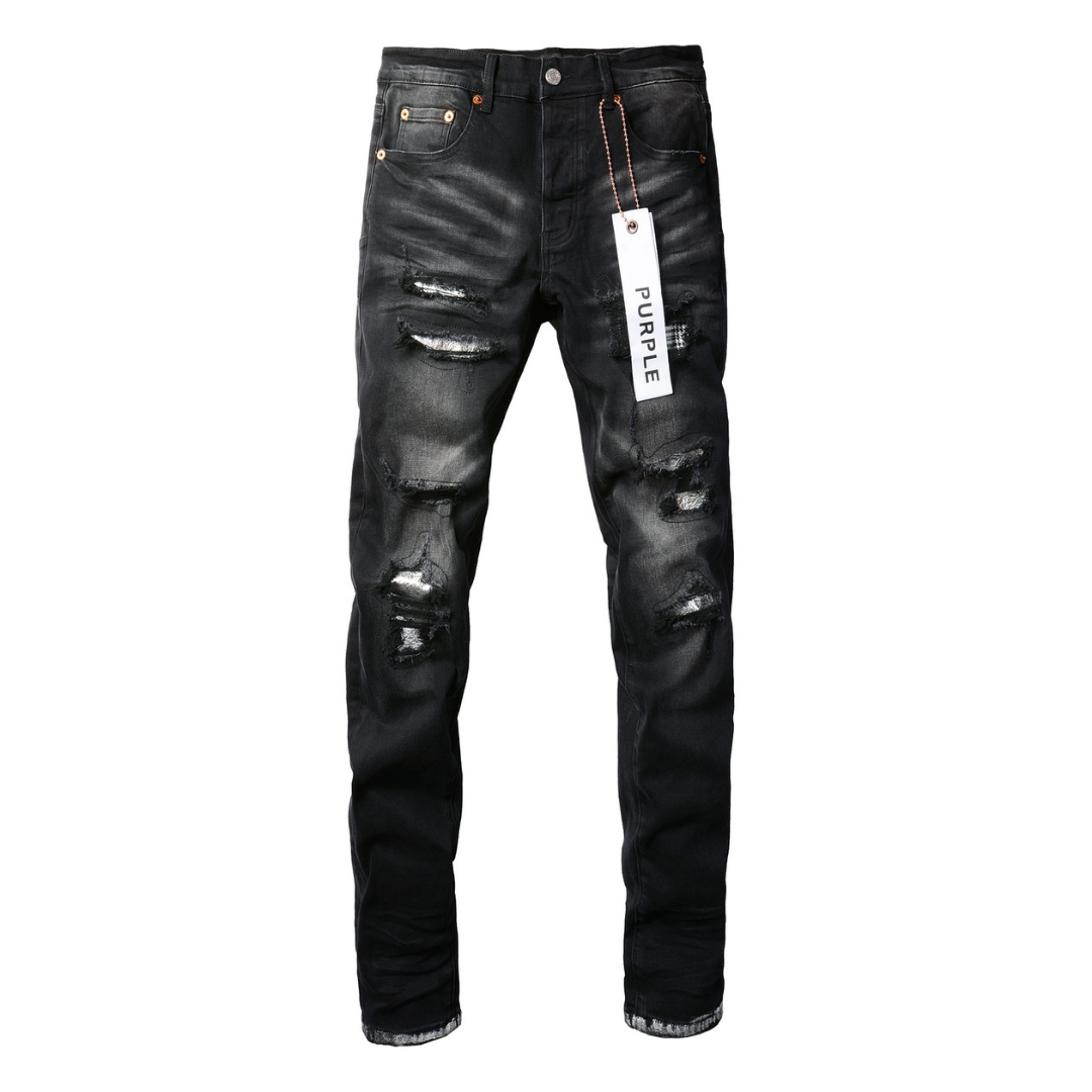 Purple Monogram Patch Ripped Jeans