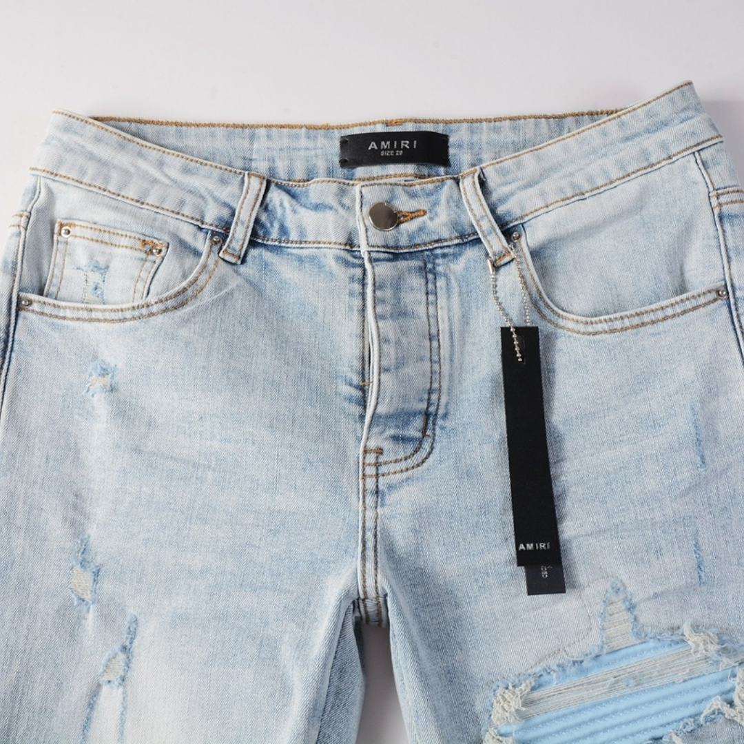 Amr Blue Patch Distressed Jeans