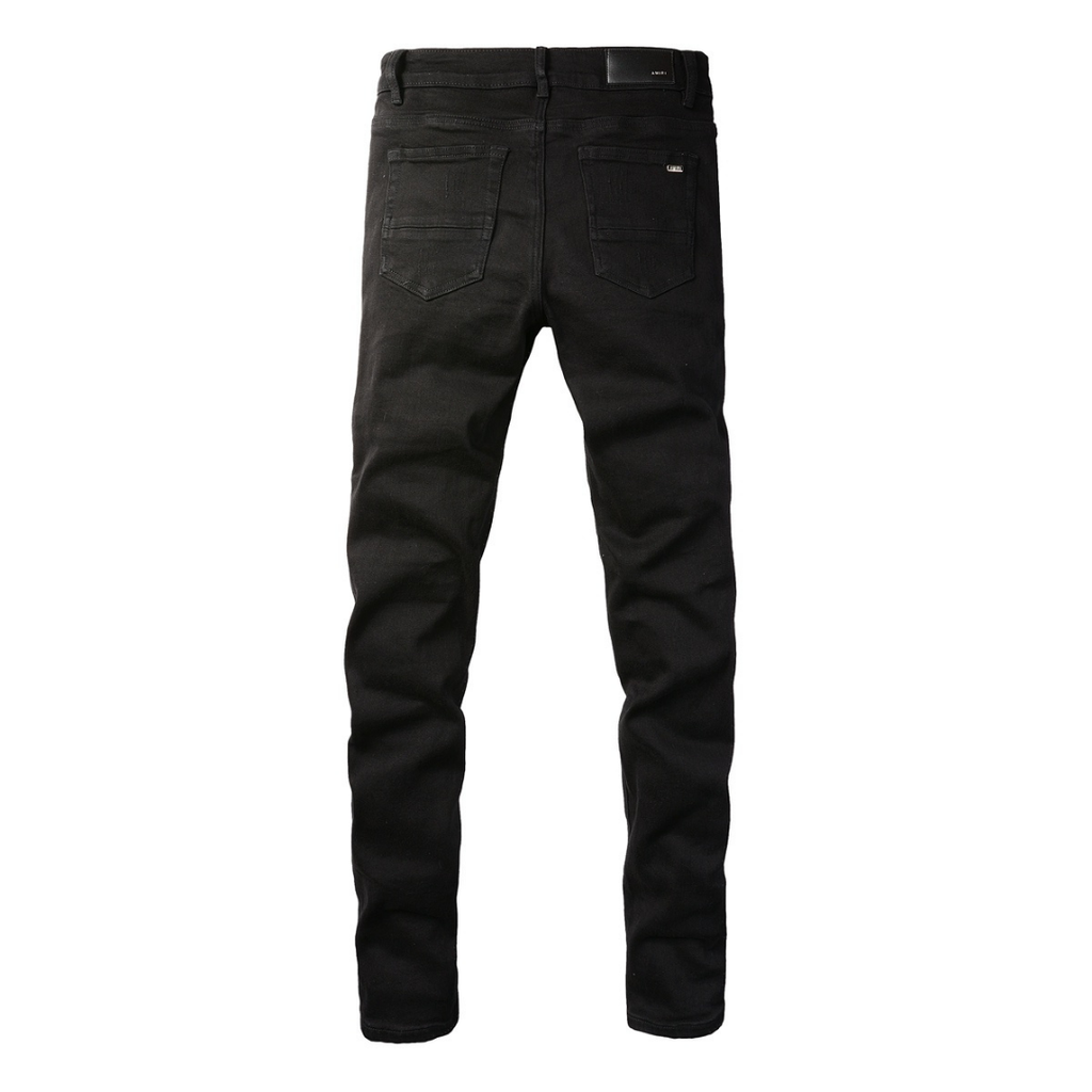 Amr Black Patch Ripped Jeans
